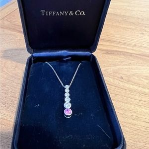 TIFFANY & Co. Platinum Diamond and Sapphire Pendant Necklace